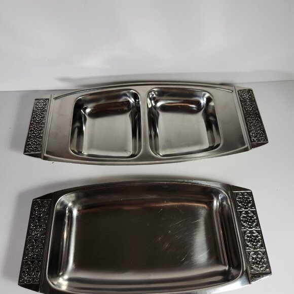 International Velvet Stainless Steel Tray Lot of 2 Snack Trays Made in Japan MCM - Picture 5 of 8
